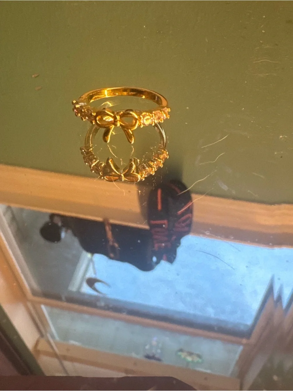 Gold Bow Accent Ring with Clear Stones - Women Jewelry